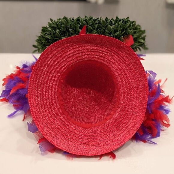 Red Hat Society Red Hat with Red and Purple Feather Fall - Picture 5 of 5